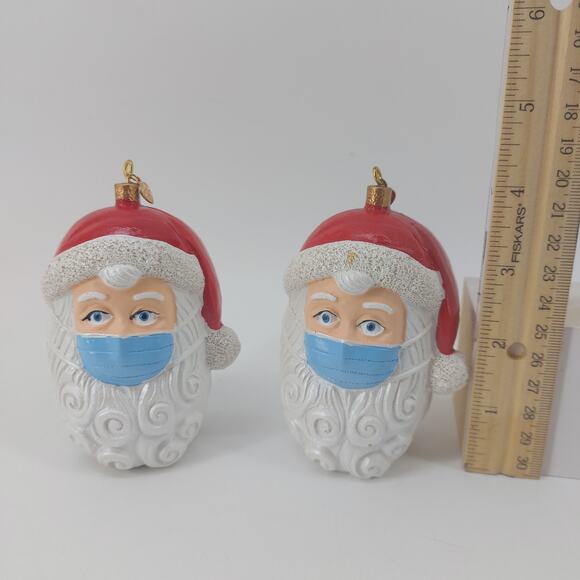Santa Claus Quarantine Christmas Tree Ornaments Set of 2 Mask Hanging Decor - Picture 3 of 11